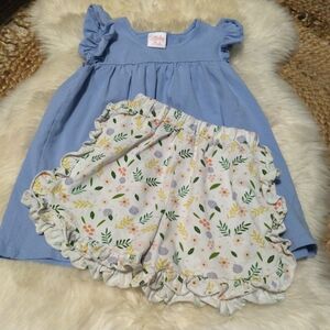 Stitchy Fish Matching Set with Floral Shorts Size 7